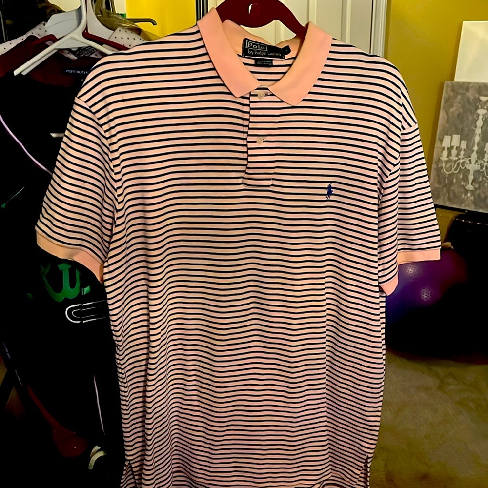 Polo shirt pink (salmon) and navy blue size medium like new